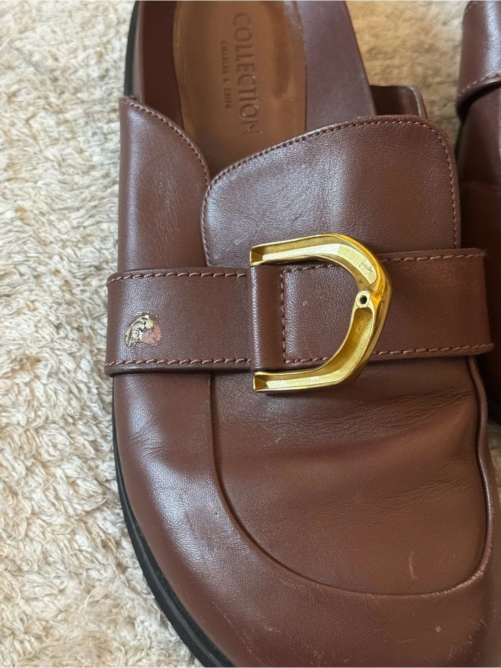 Charles and Keith Gabine Buckled Leather Loafer Mules​ - Brown Size 40 / 9